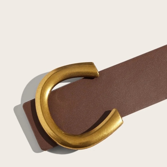 Vegan Leather high waist belt dress gold Tone Minimalist - Picture 8 of 16